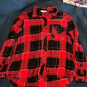 Red and Black Plaid Button Down Shirt